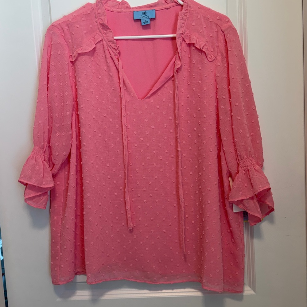 NWT CeCe Chiffon Clip Dot Blouse